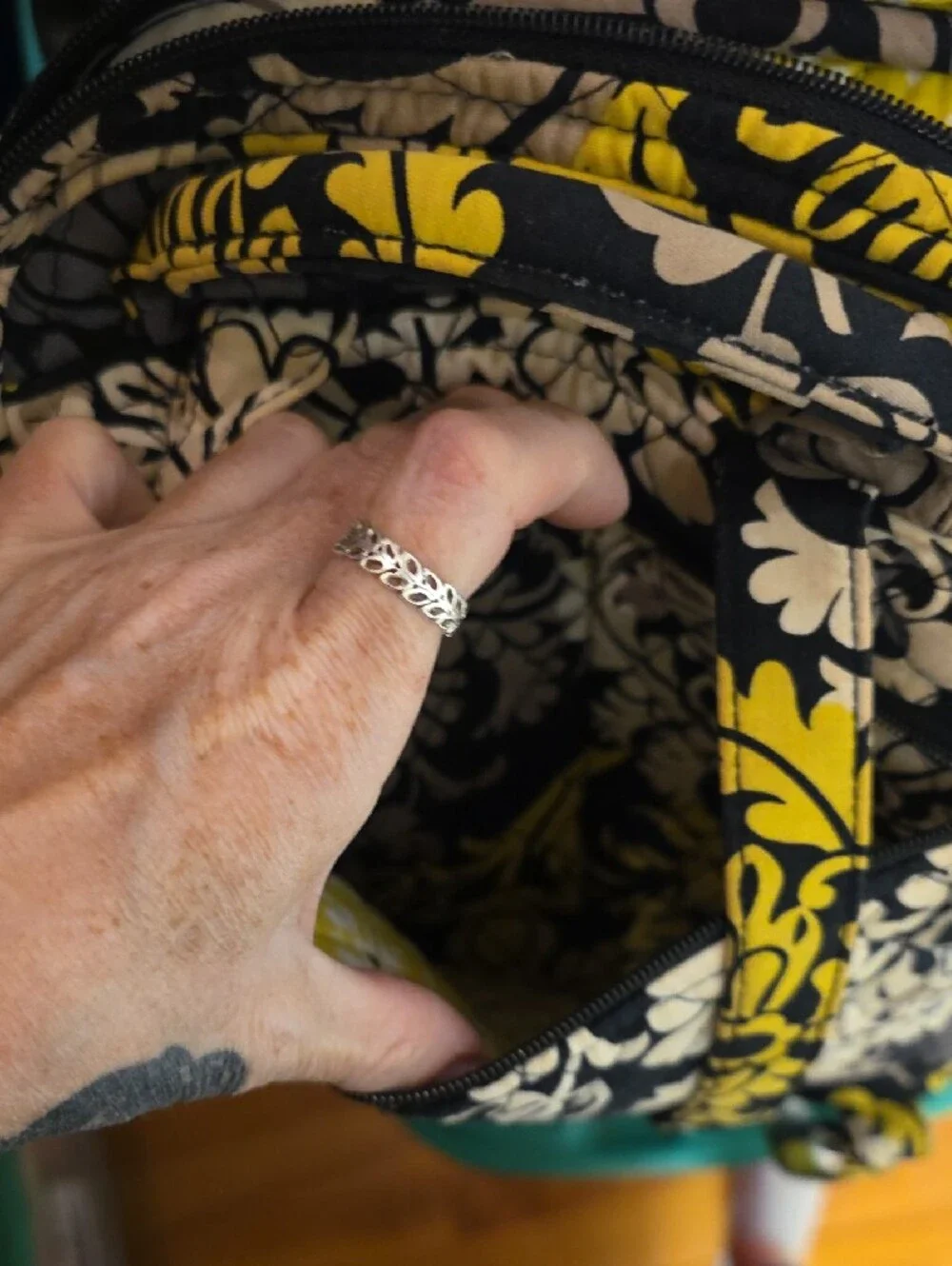 Vera Bradley Quilted Floral Patchwork Backpack — Black, Yellow & Gray